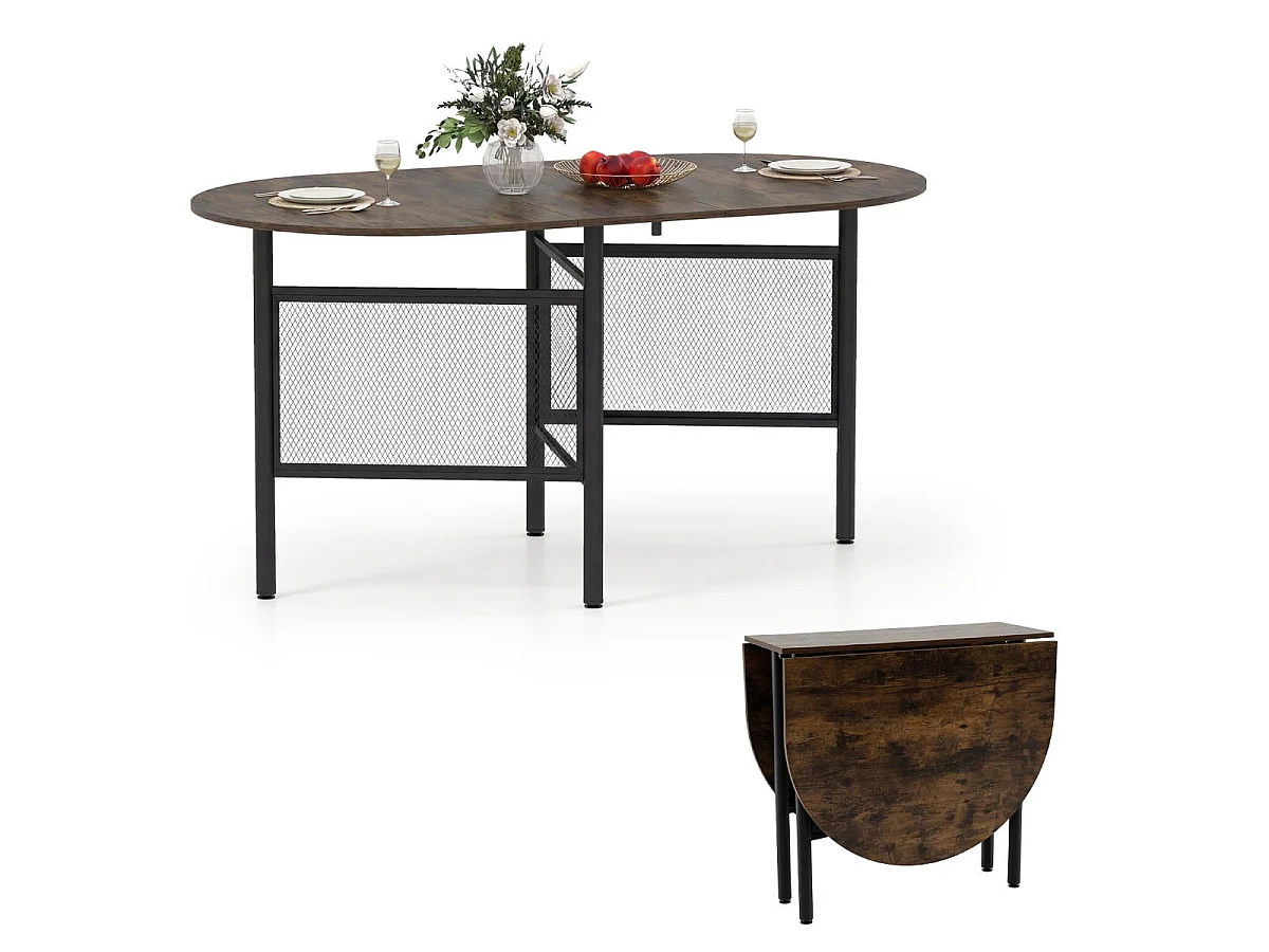 Table à manger pliante ovale 150 cm marron noir 6 à 8 personnes