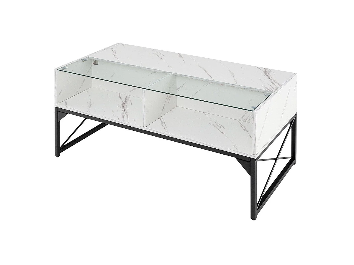 Table basse LED imitation marbre verre blanc 105x55 cm - modèle lumineux