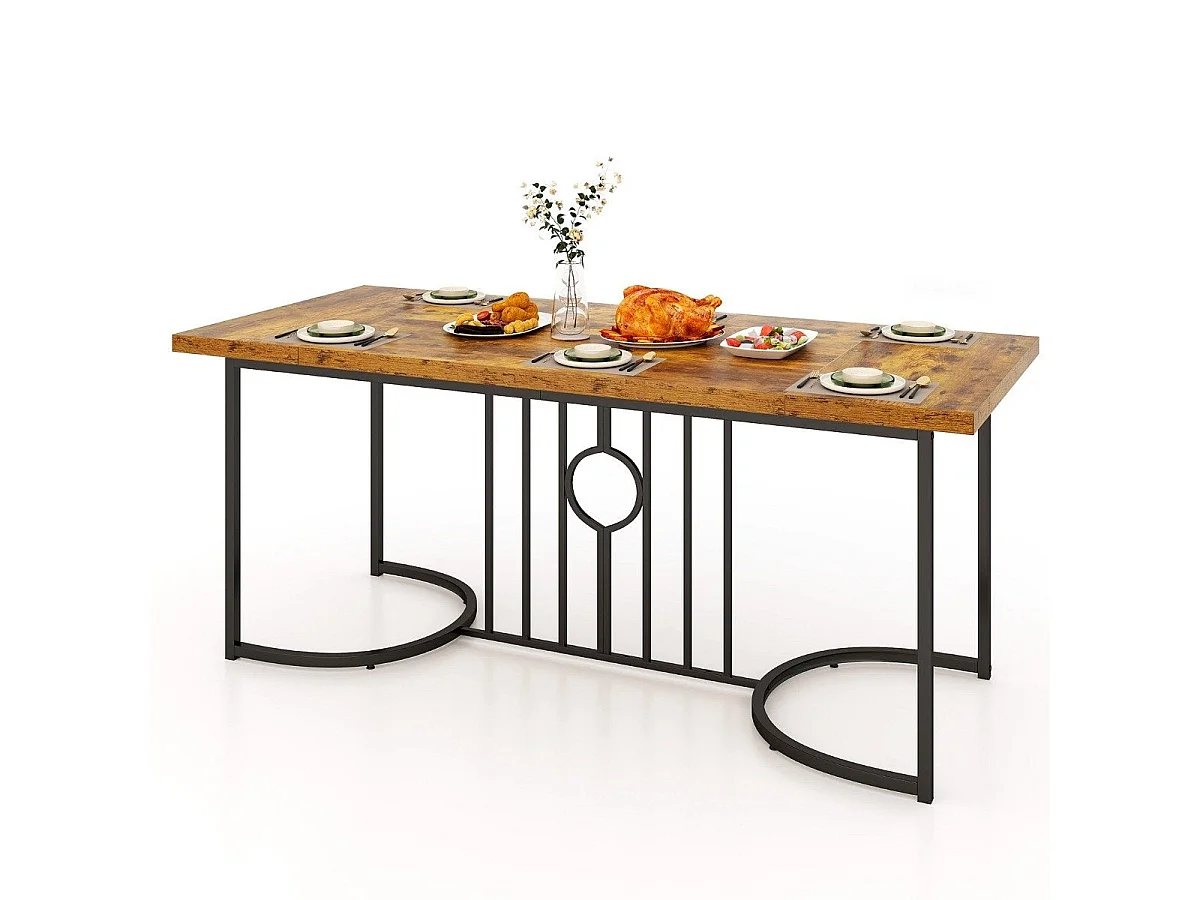 Table à manger rectangulaire 180 cm pour 6-8 personnes - bois et métal - rustique noir