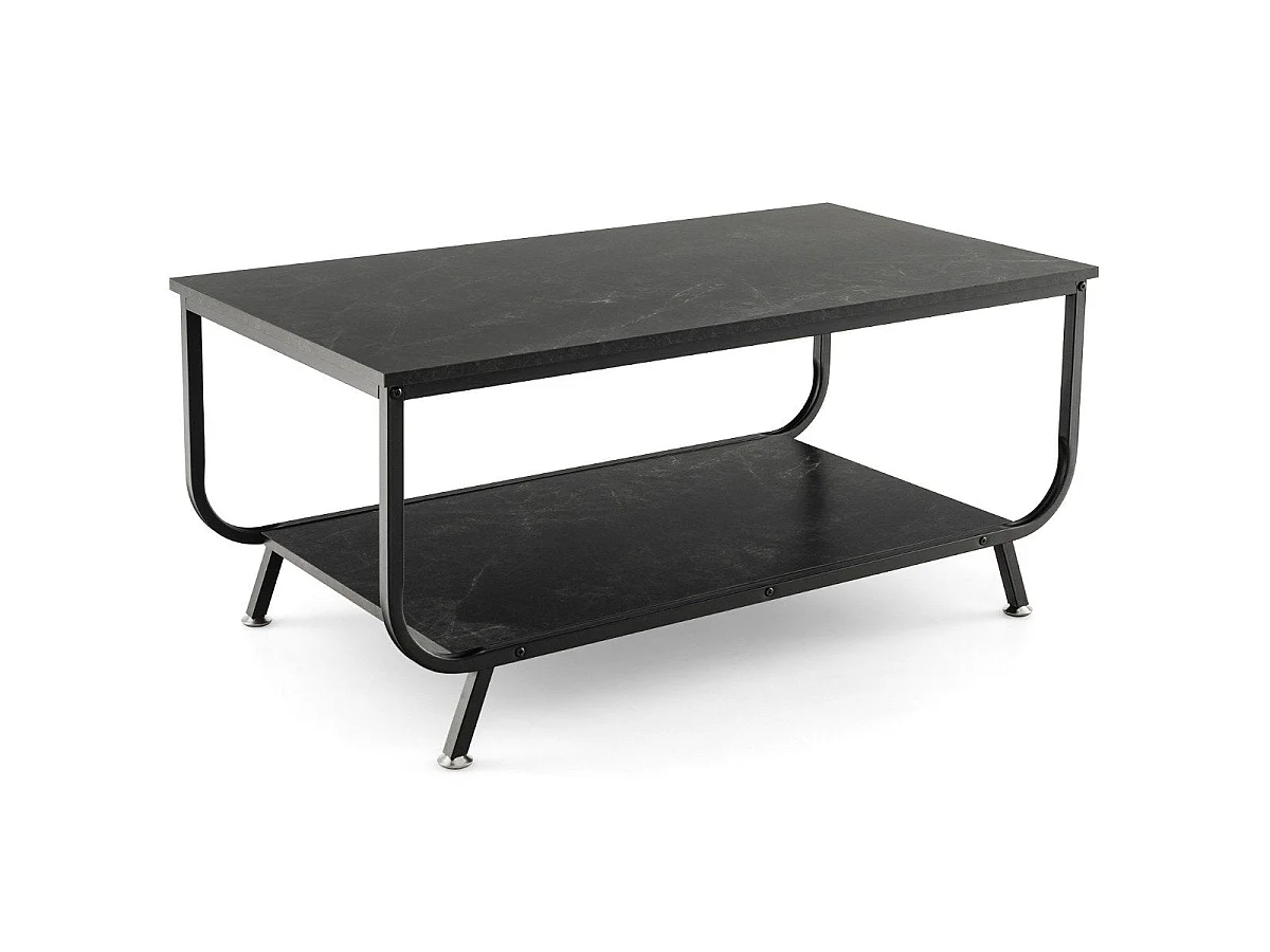 Table basse en marbre Table basse rectangulaire à 2 niveaux 105 x 55 x 46,5 cm Noir