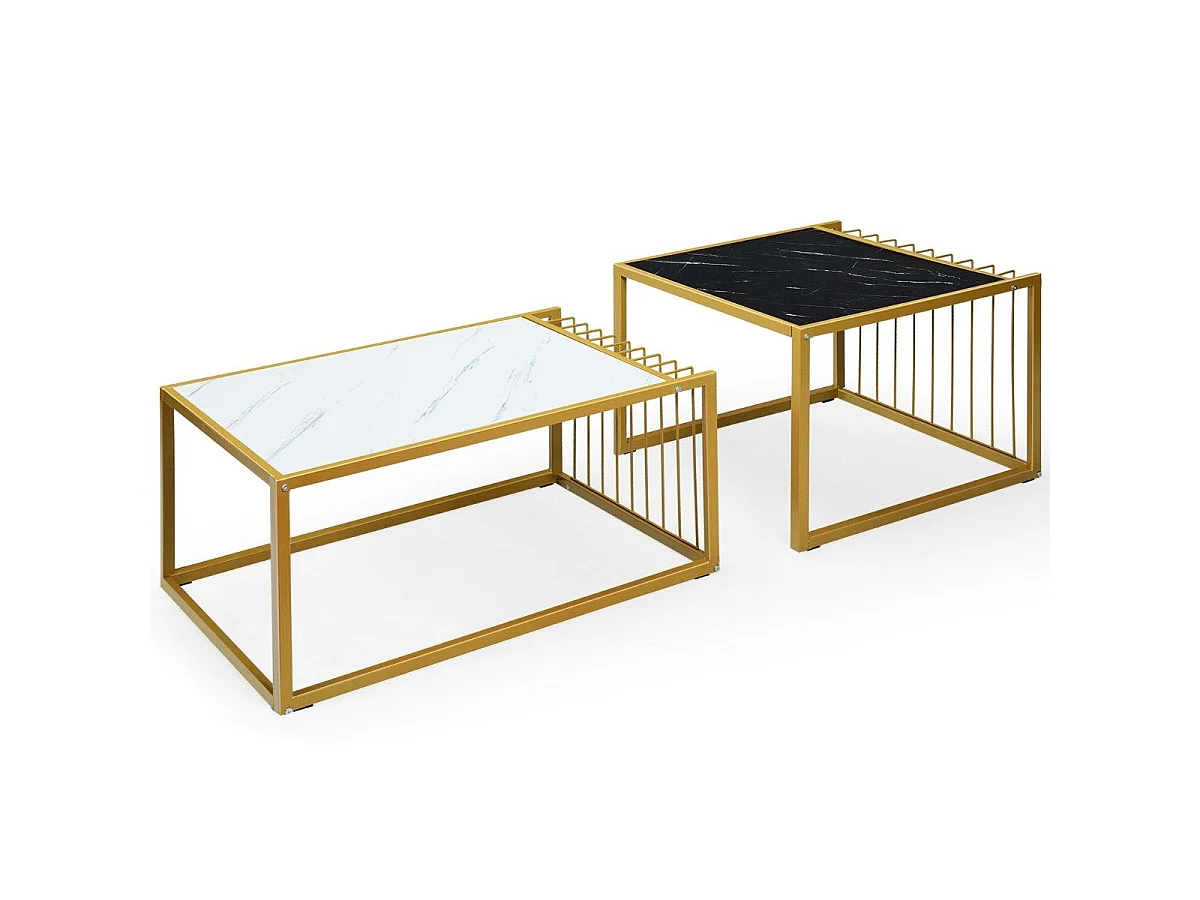 Tables gigognes carrées effet marbre bois et métal - modèle duo