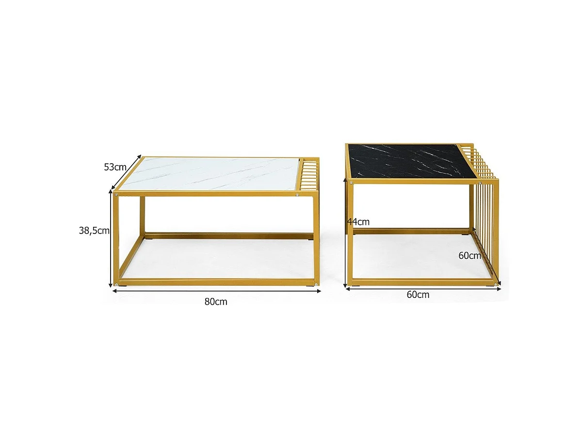 Tables gigognes carrées effet marbre bois et métal - modèle duo