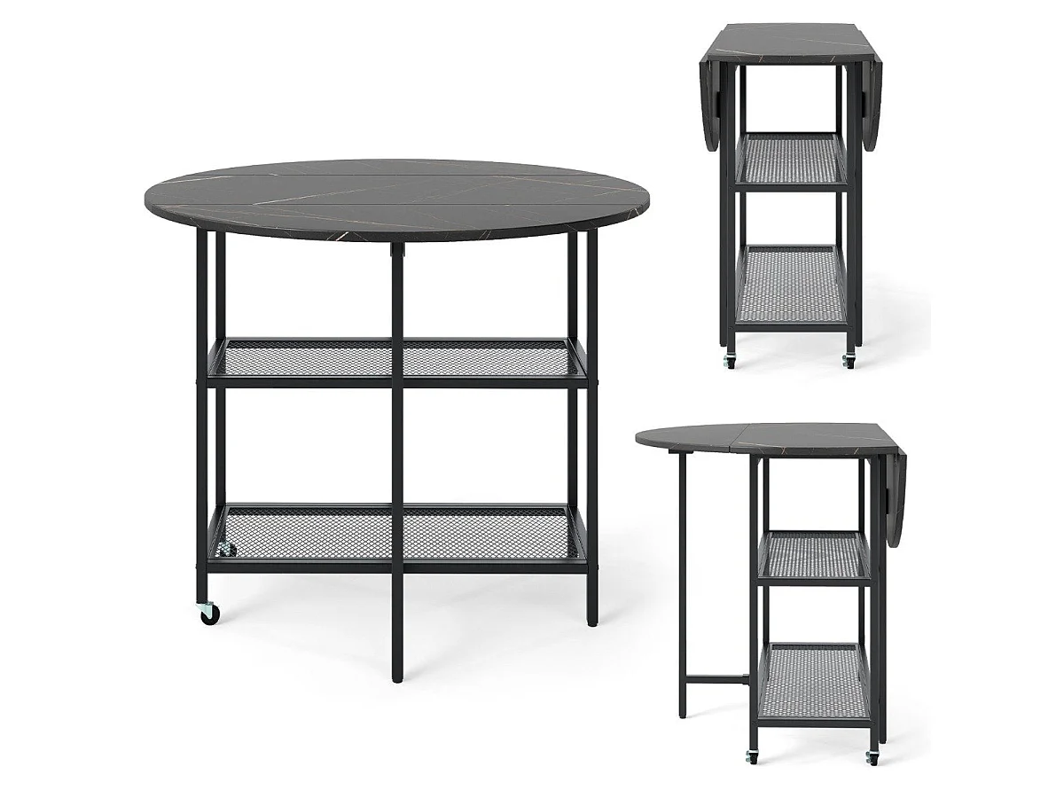 Table à manger pliable aspect marbre noire 2 à 4 personnes