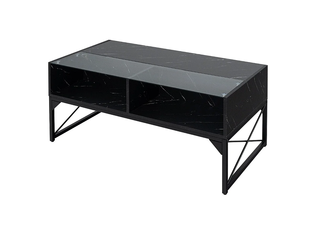 Table basse LED imitation marbre verre noir 105x55 cm - modèle lumineux