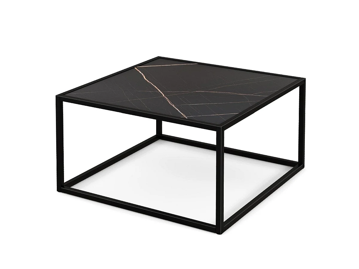 Table basse carrée effet marbre bois et acier 70x70x40 cm - modèle luxe