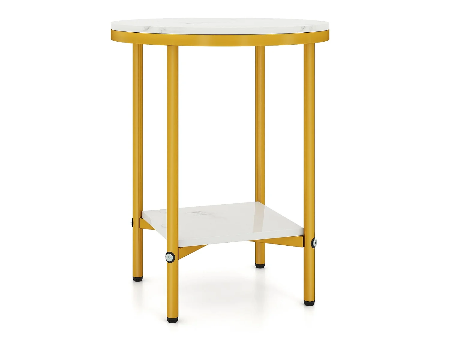 Table basse ronde aspect marbre blanc doré 2 niveaux - modèle luxe