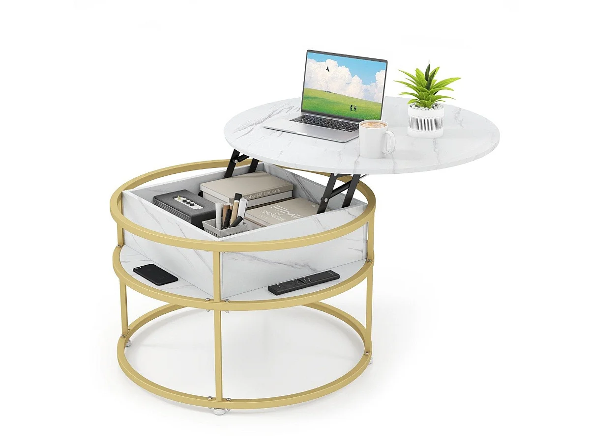 Table basse relevable avec rangement métal 80x80 cm - modèle réglable