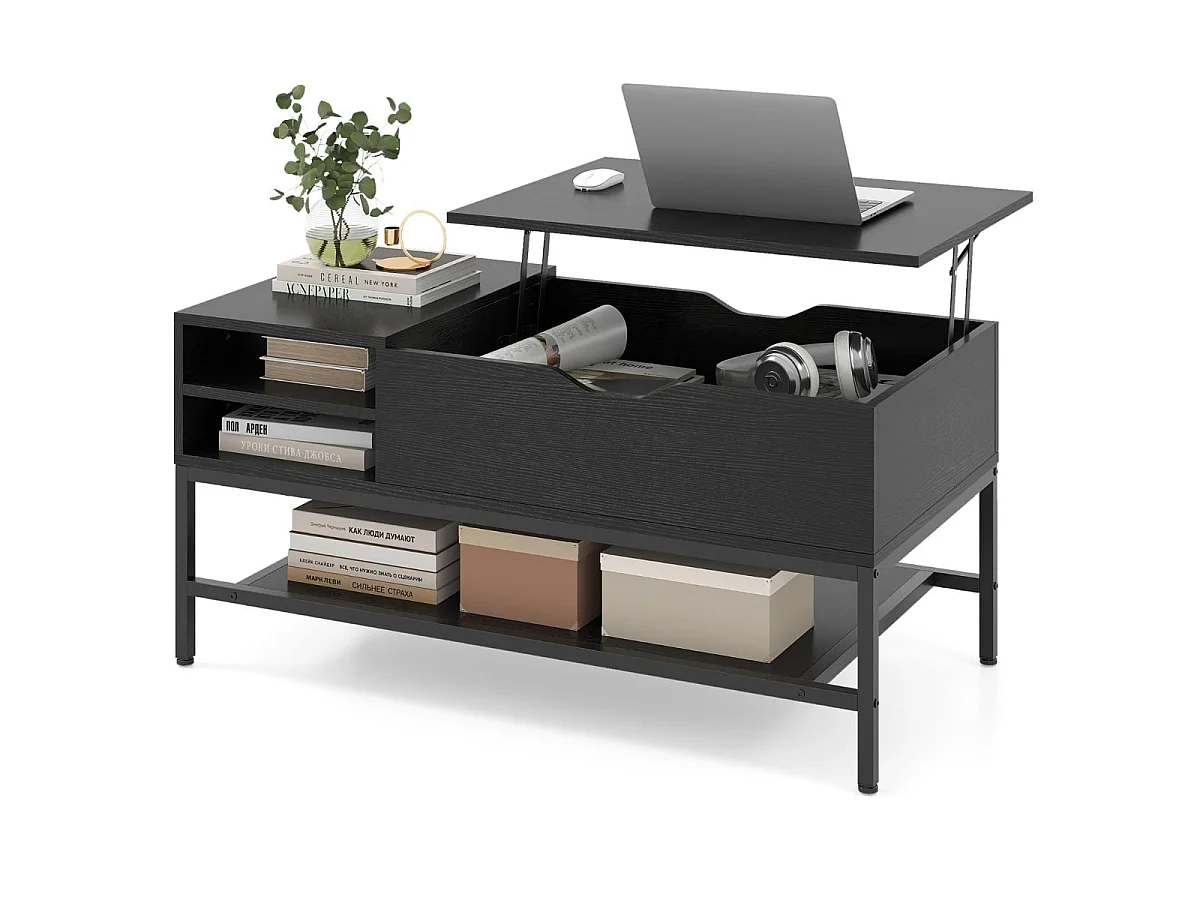 Table basse rectangulaire relevable bois brun 99x49x47 cm - modèle lift