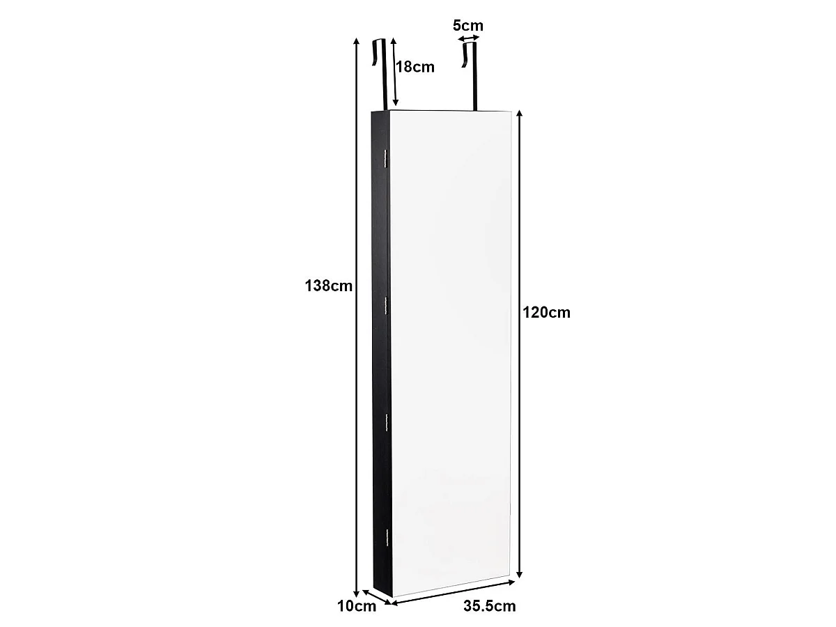 Armoire à bijoux miroir mural avec éclairage LED, 120 x 35,5 x 10 cm, noir/blanc-noir