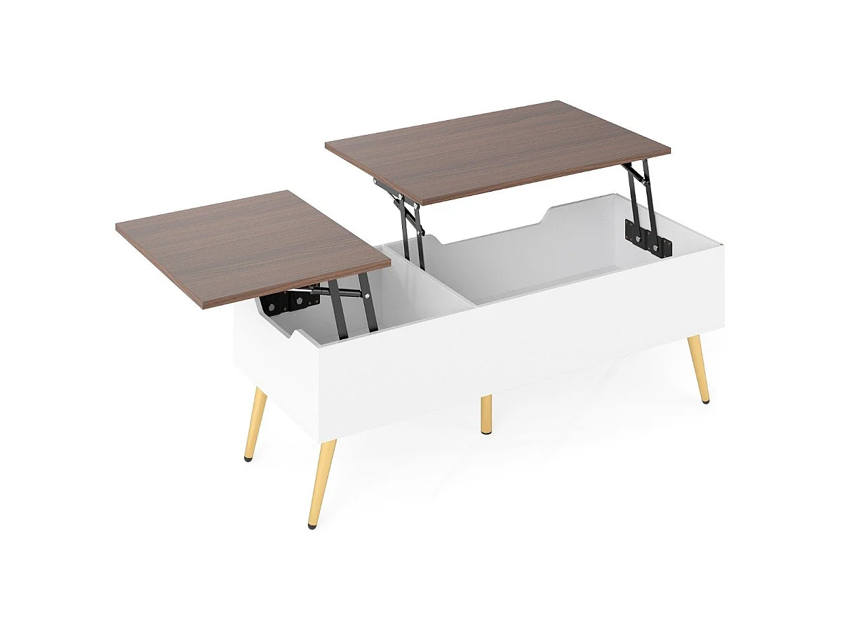 Table basse relevable avec rangement bois métal - modèle multifonction
