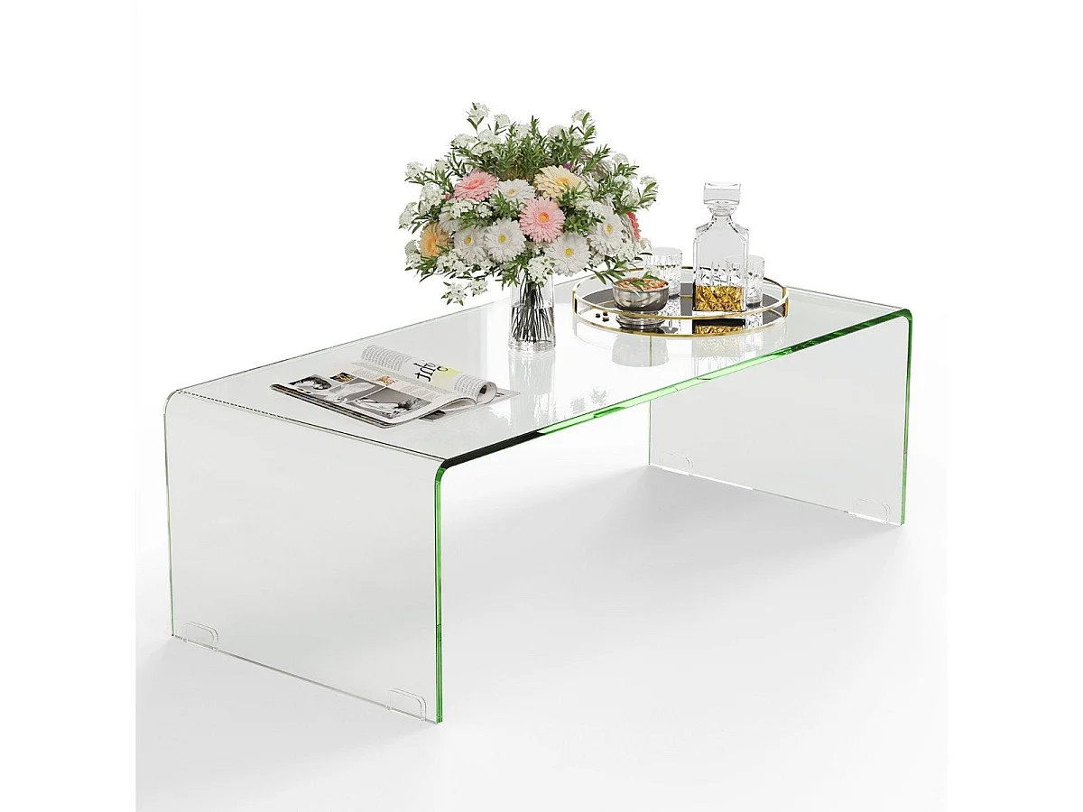Table basse en U verre trempé transparente 108x50x35 cm - modèle cascade