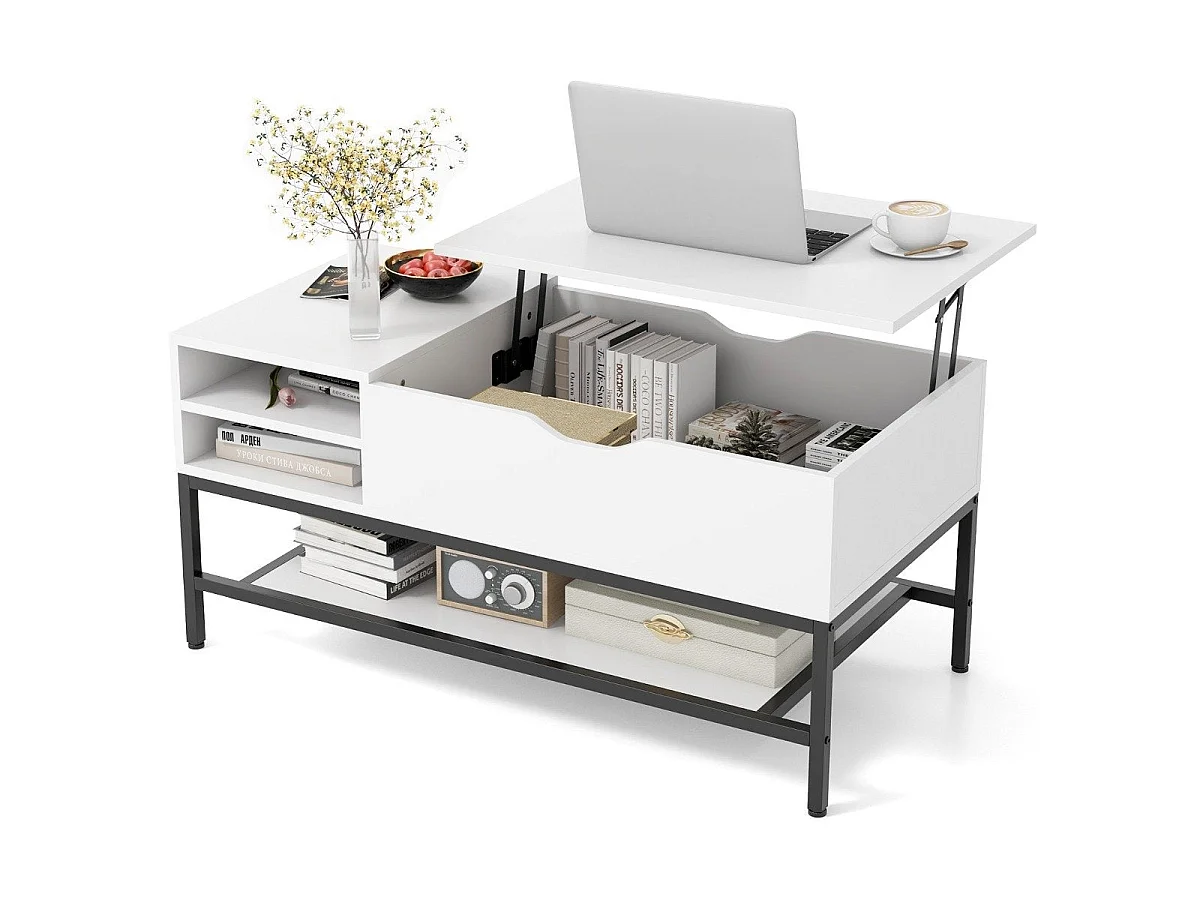 Table basse rectangulaire bois avec plateau relevable et rangement - modèle lift