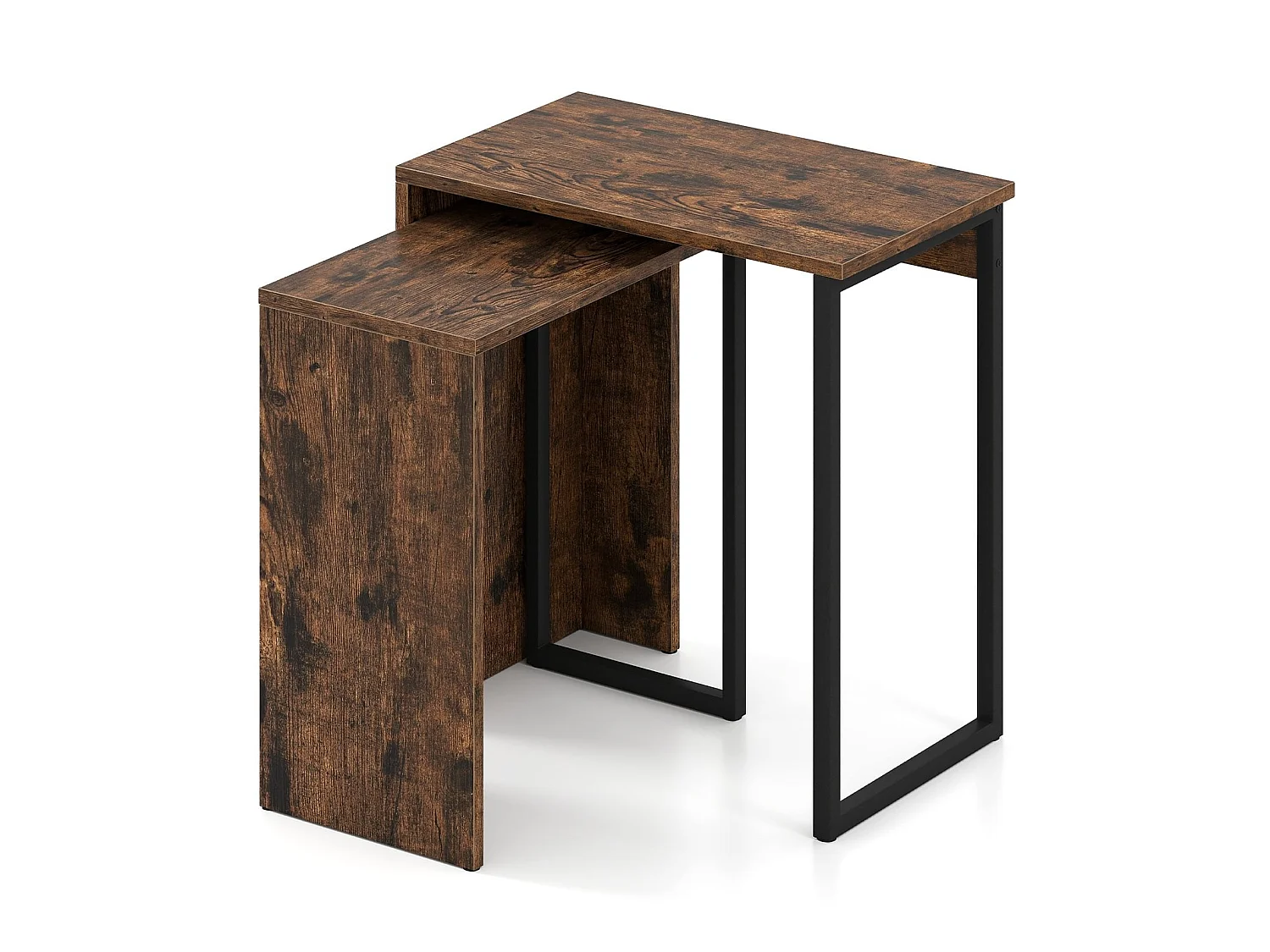 Ensemble tables basses gigognes bois métal brun - modèle rustique
