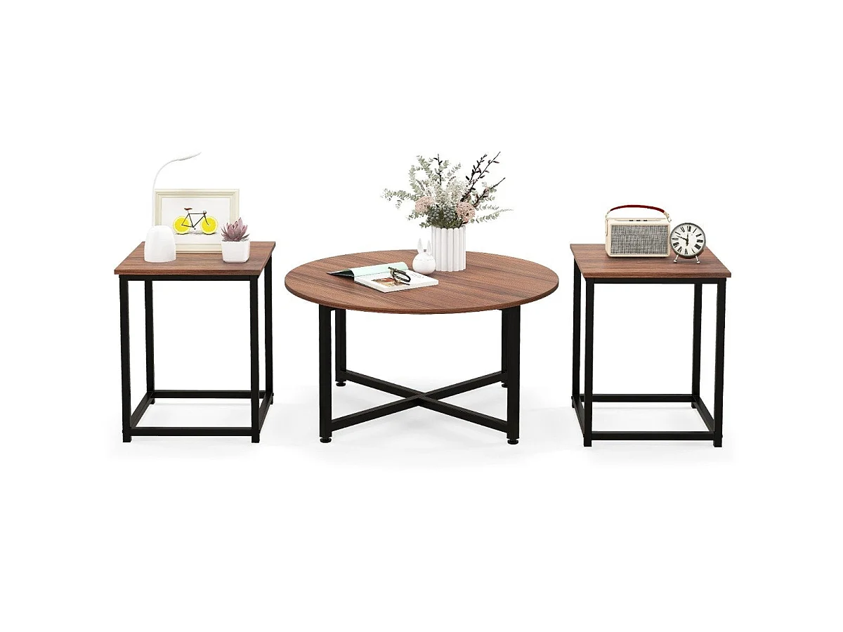 Ensemble tables basses métal marron rond et carrées 3 pièces - modèle modern