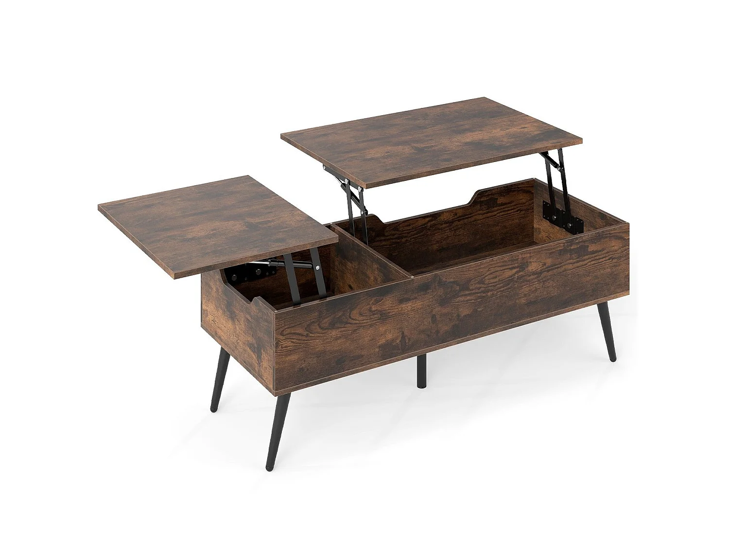 Table basse relevable avec rangement bois métal - modèle réglable