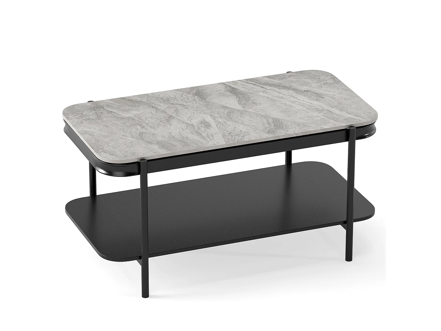Table basse rectangulaire avec rangement pierre grise 90x50 cm - modèle modern