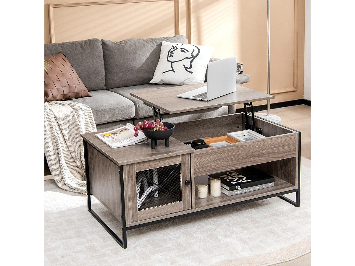 Table basse rectangulaire relevable bois brun 106x55x44 cm - modèle lift