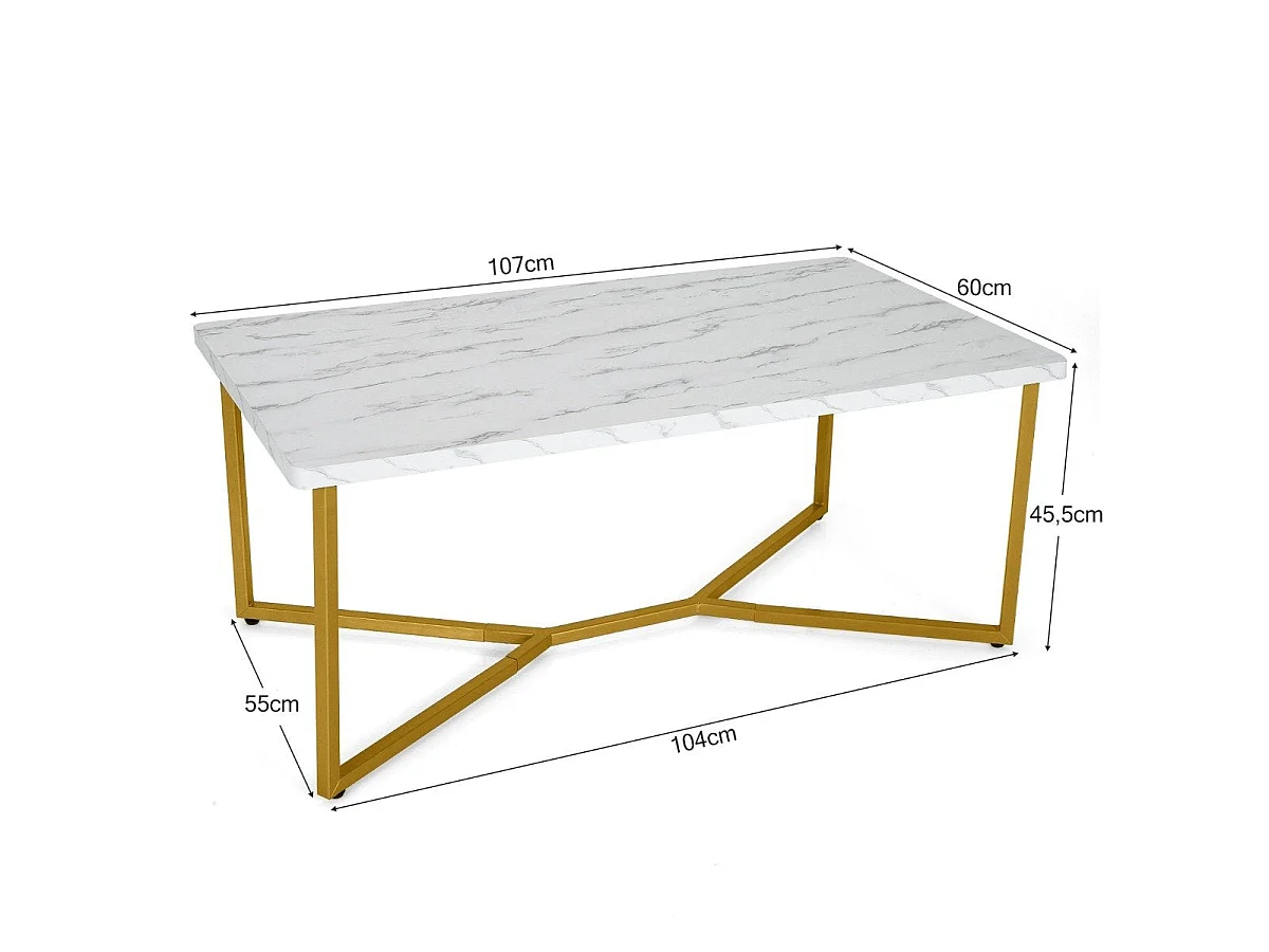 Table basse marbre métal doré 107x60 cm - modèle élégant