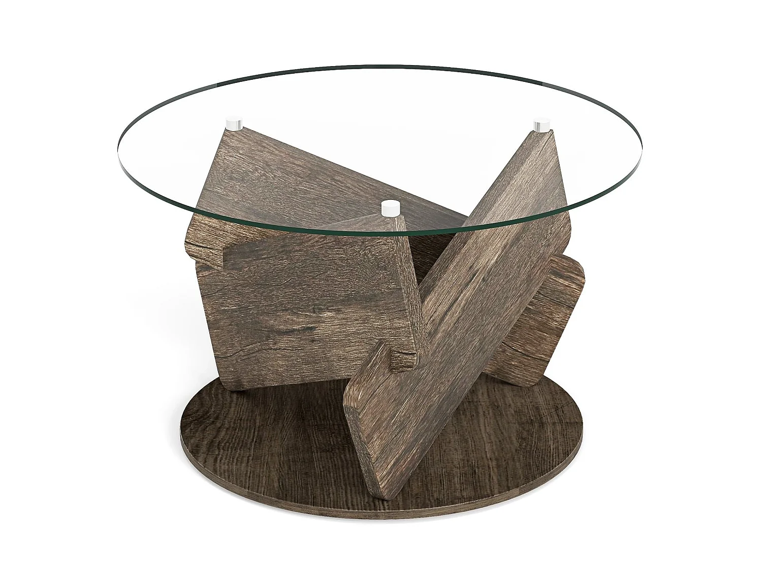 Table basse ronde verre trempé bois gris 81 cm - modèle modern