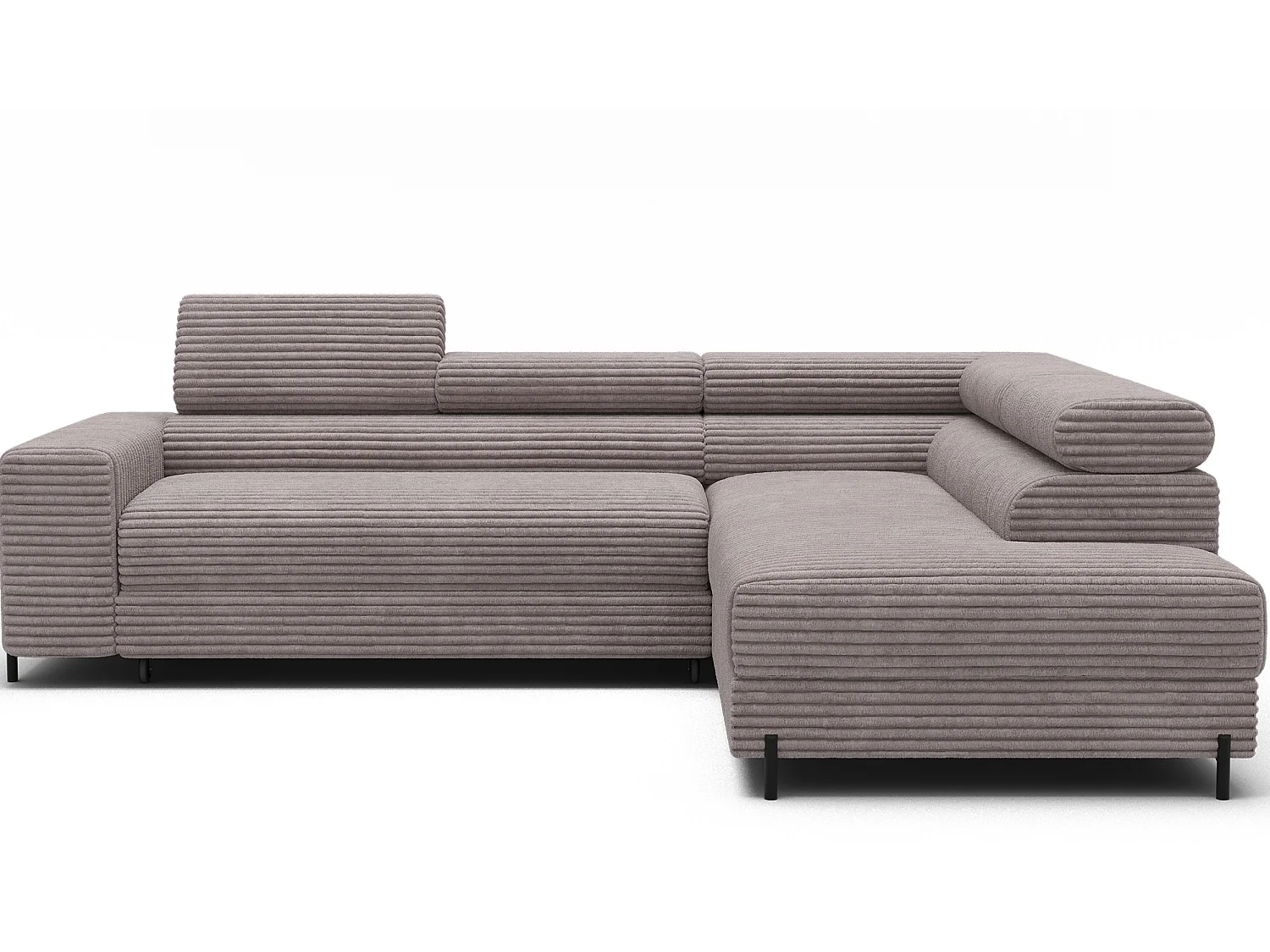 Canapé d’angle convertible KOLEZO en tissu côtelé avec coffre et têtières réglables – 274cm-Gris taupe-angle droit