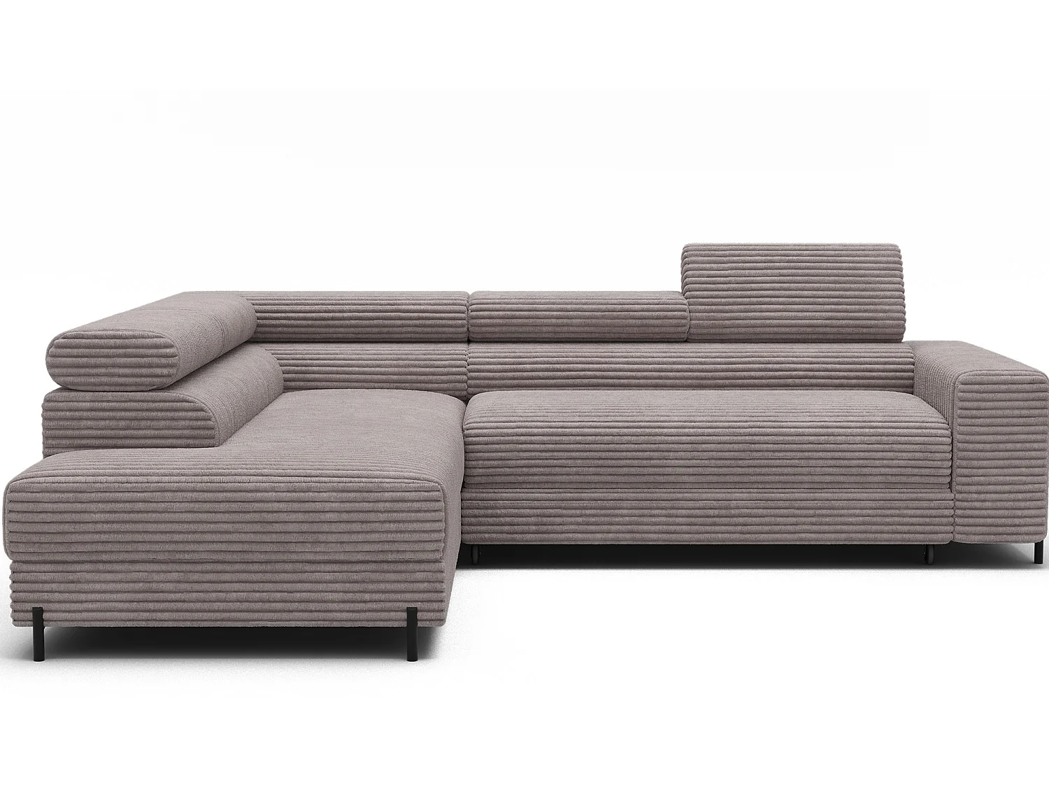 Canapé d’angle convertible KOLEZO en tissu côtelé avec coffre et têtières réglables – 274cm-Gris taupe-angle gauche