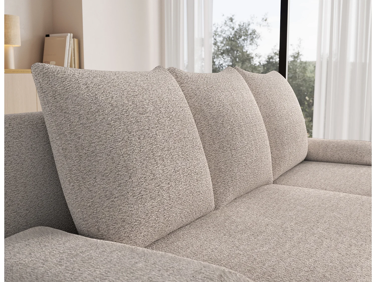 Canapé d’angle réversible convertible GARY en tissu côtelé – 206cm-Taupe clair