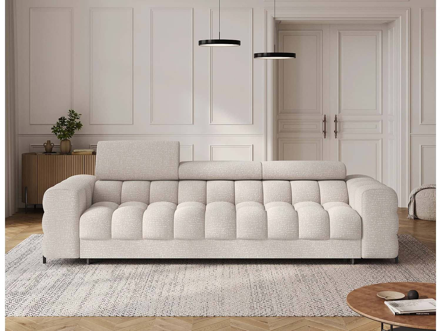 Canapé convertible 3 places MARGO en tissu – 175cm-Beige