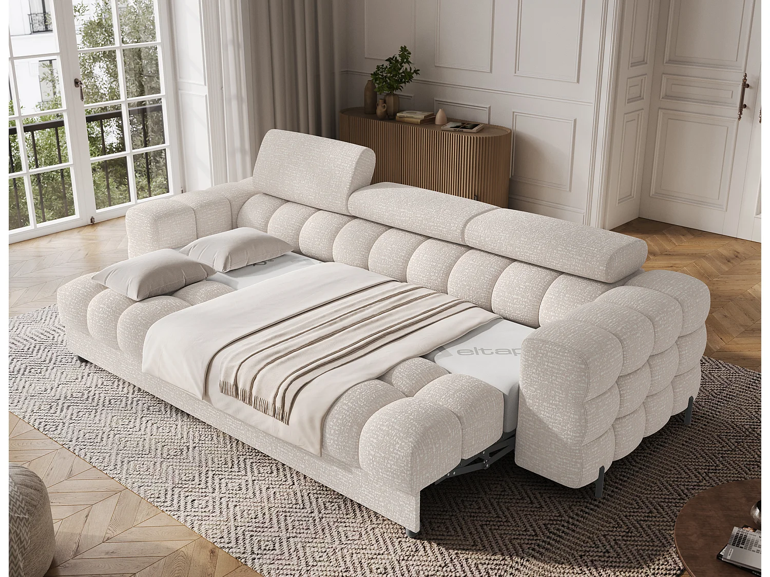 Canapé convertible 3 places MARGO en tissu – 175cm-Beige