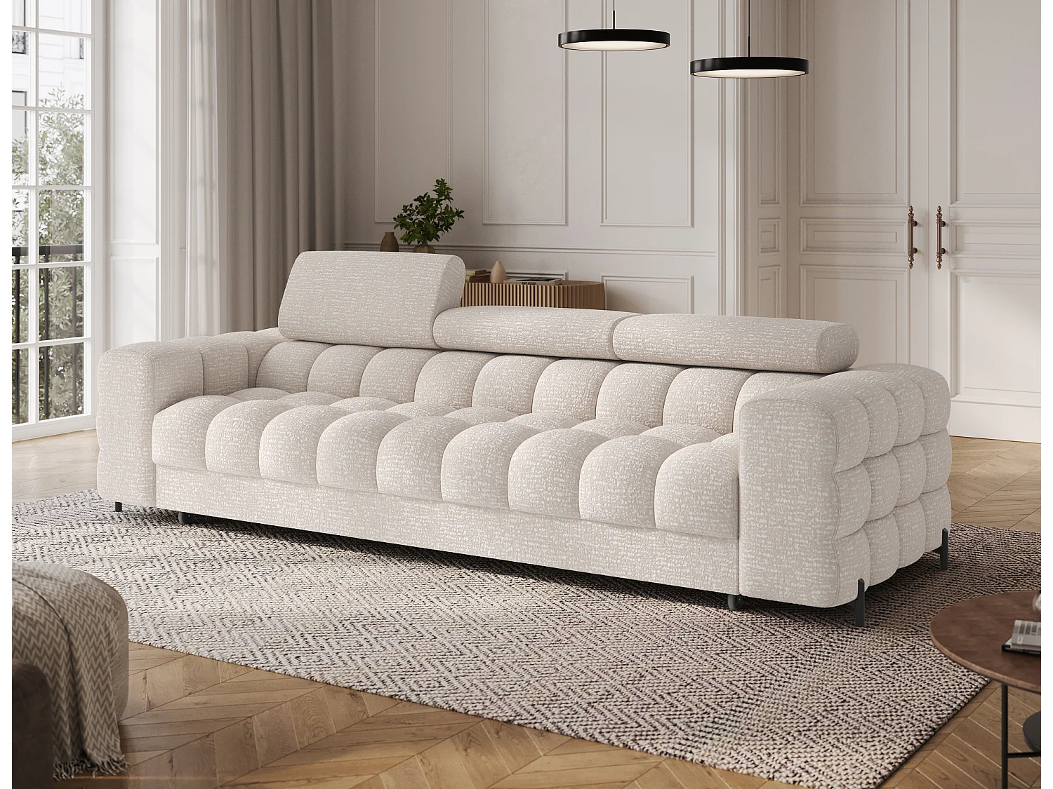 Canapé convertible 3 places MARGO en tissu – 175cm-Beige