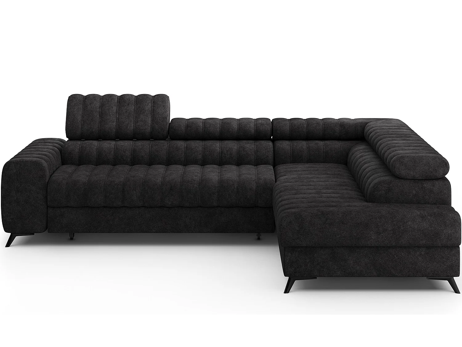 Canapé d’angle convertible KANDO en tissu texturé – 269cm-Noir-angle droit