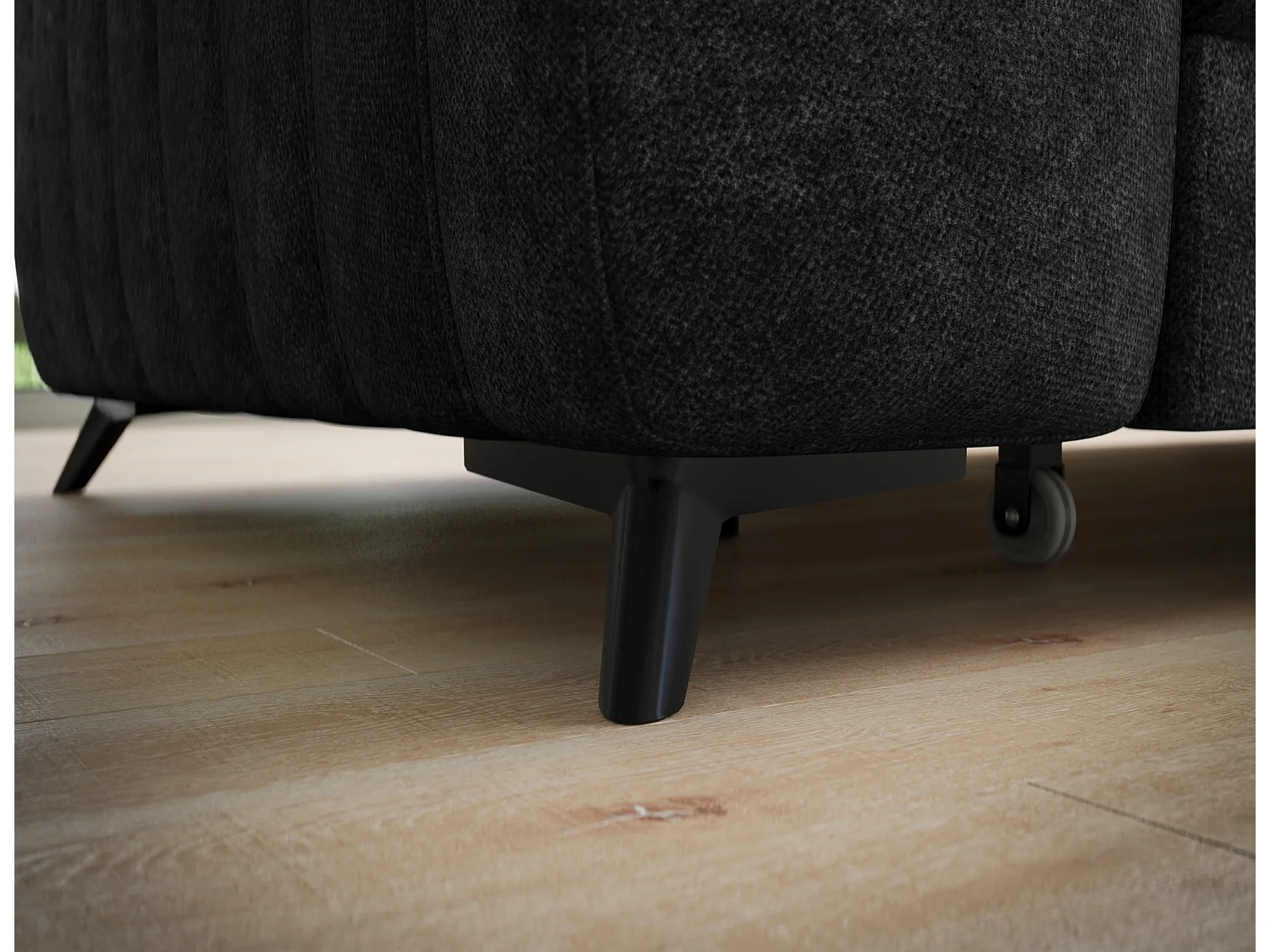 Canapé d’angle convertible KANDO en tissu texturé – 269cm-Noir-angle droit