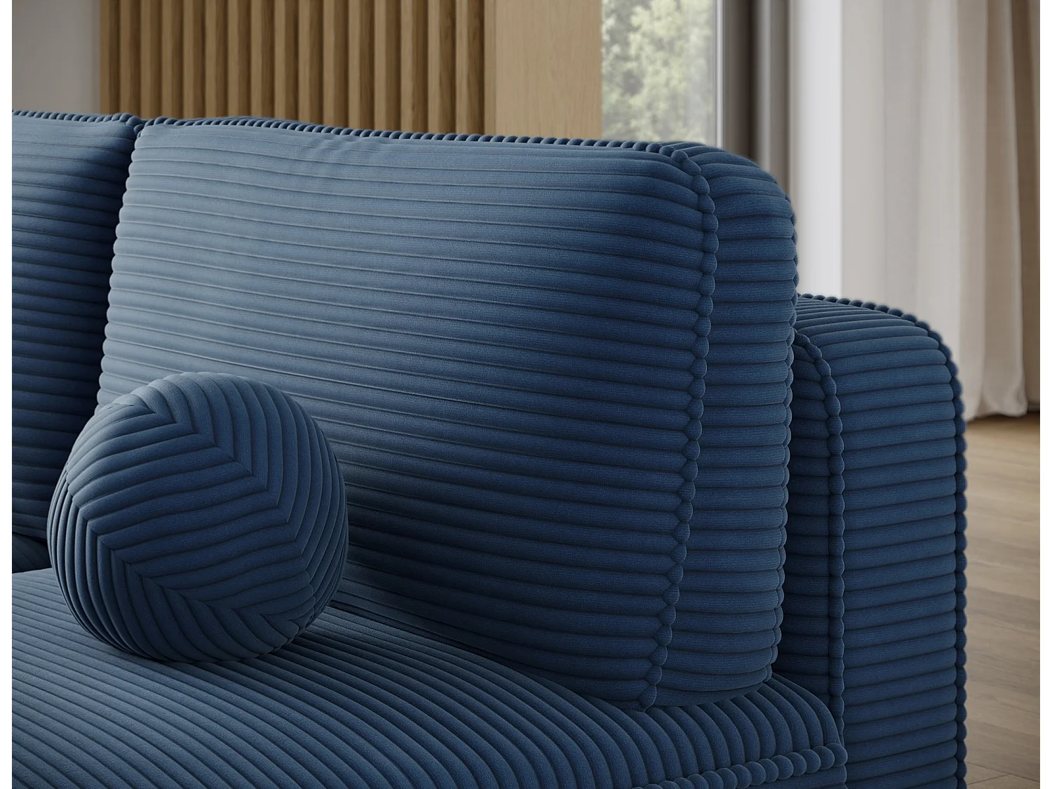 Canapé d'angle gauche 3 places convertible en tissu côtelé bleu VERNA