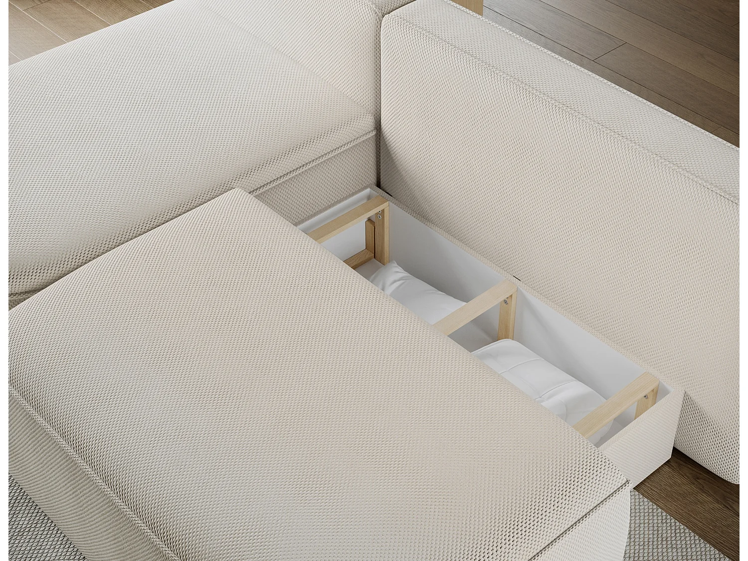Canapé d’angle convertible VERNA en tissu – 220cm-Beige-angle gauche