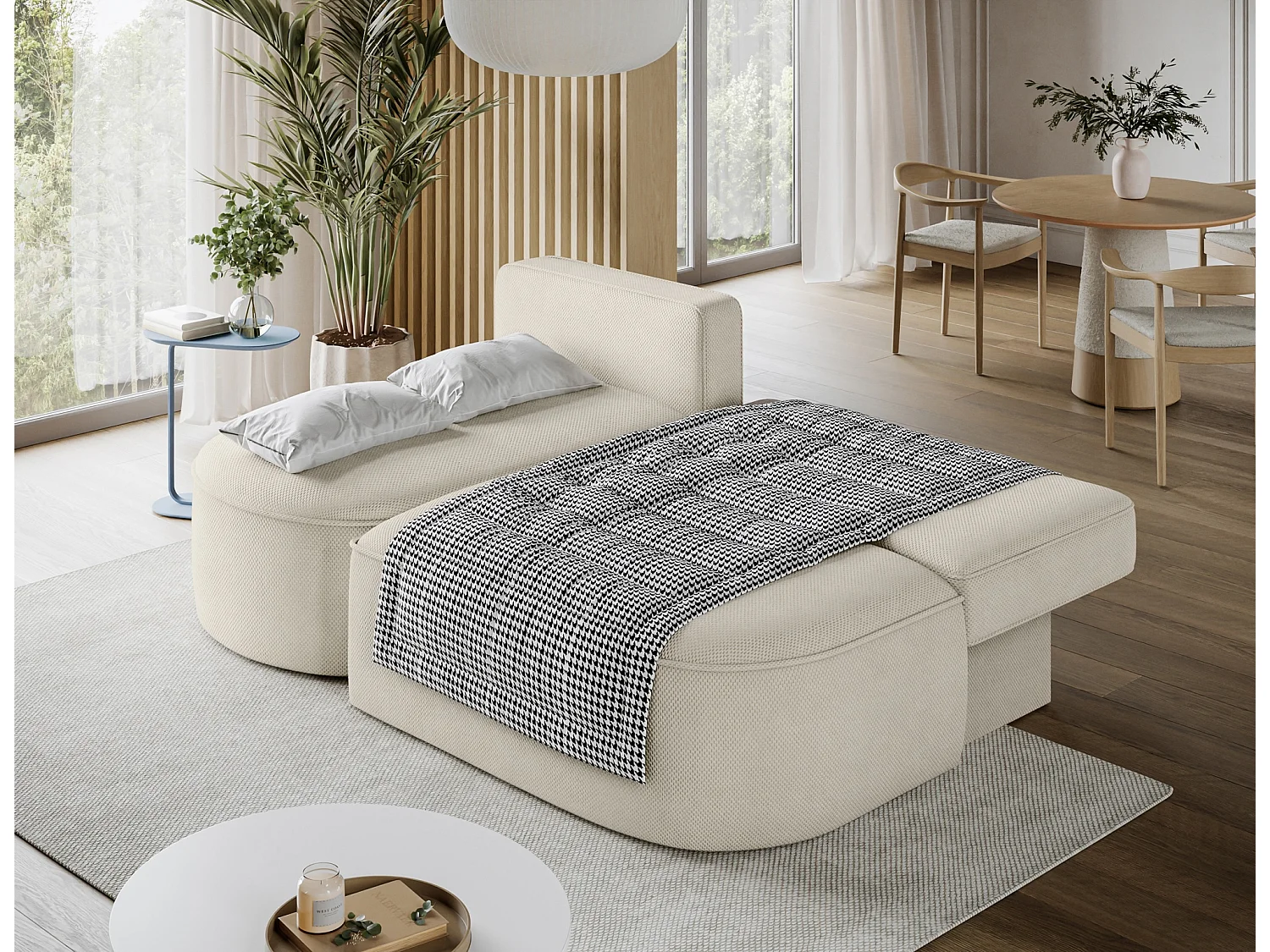 Canapé d’angle convertible VERNA en tissu – 220cm-Beige-angle gauche