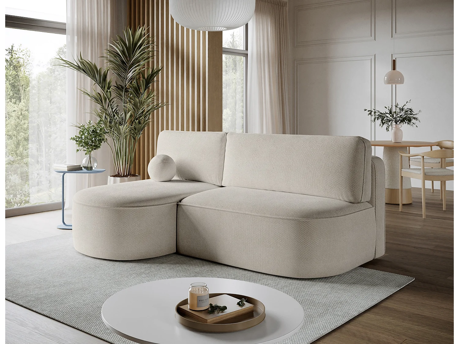 Canapé d’angle convertible VERNA en tissu – 220cm-Beige-angle gauche