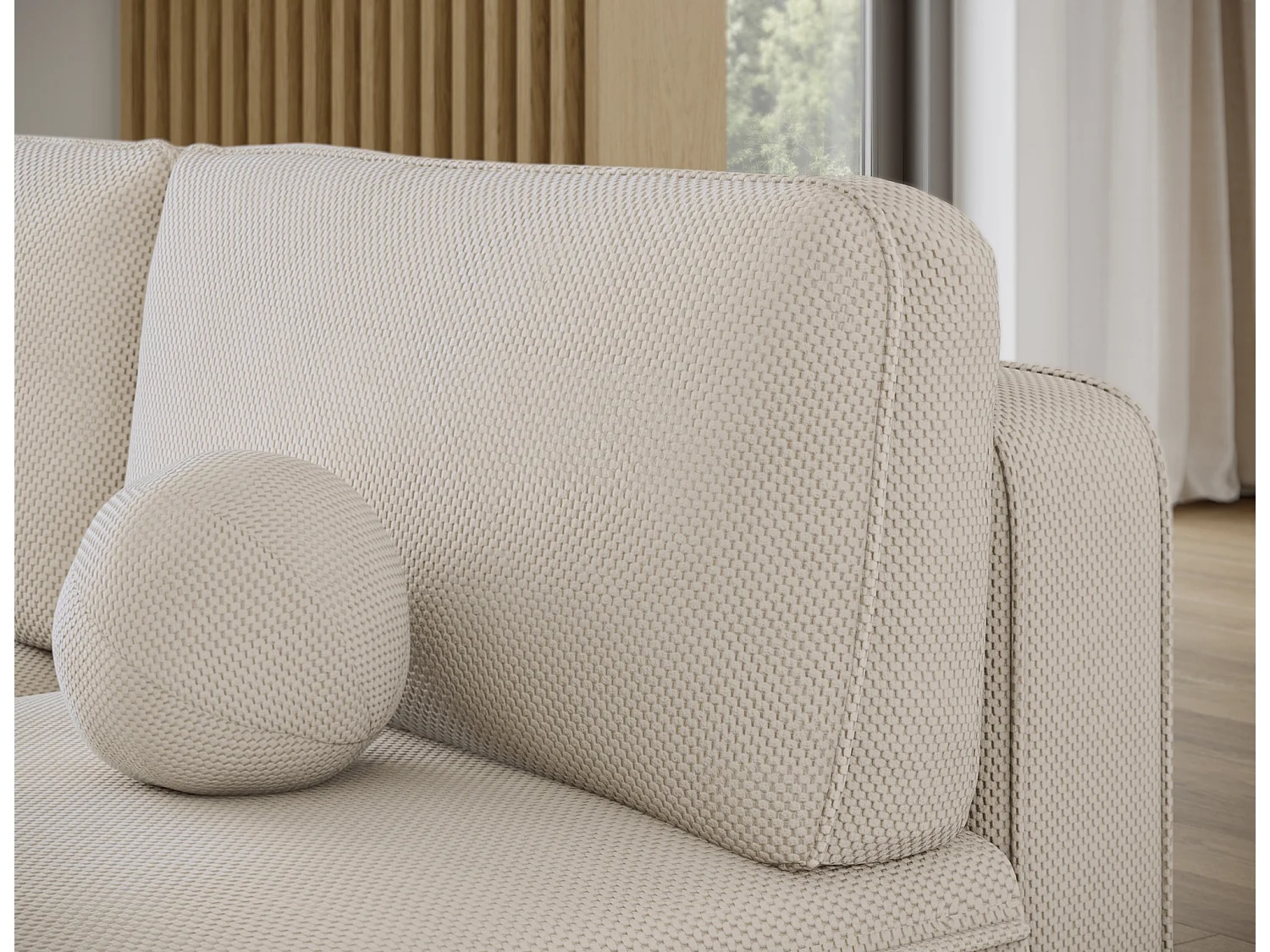 Canapé d’angle convertible VERNA en tissu – 220cm-Beige-angle gauche