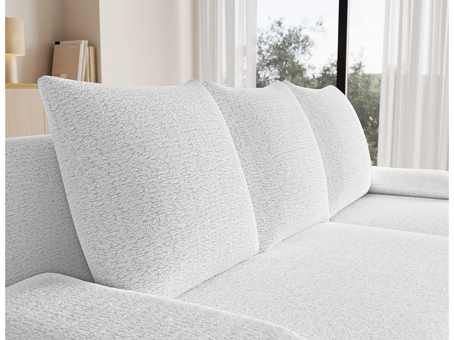 Canapé d’angle réversible convertible GARY en tissu côtelé – 206cm-Blanc