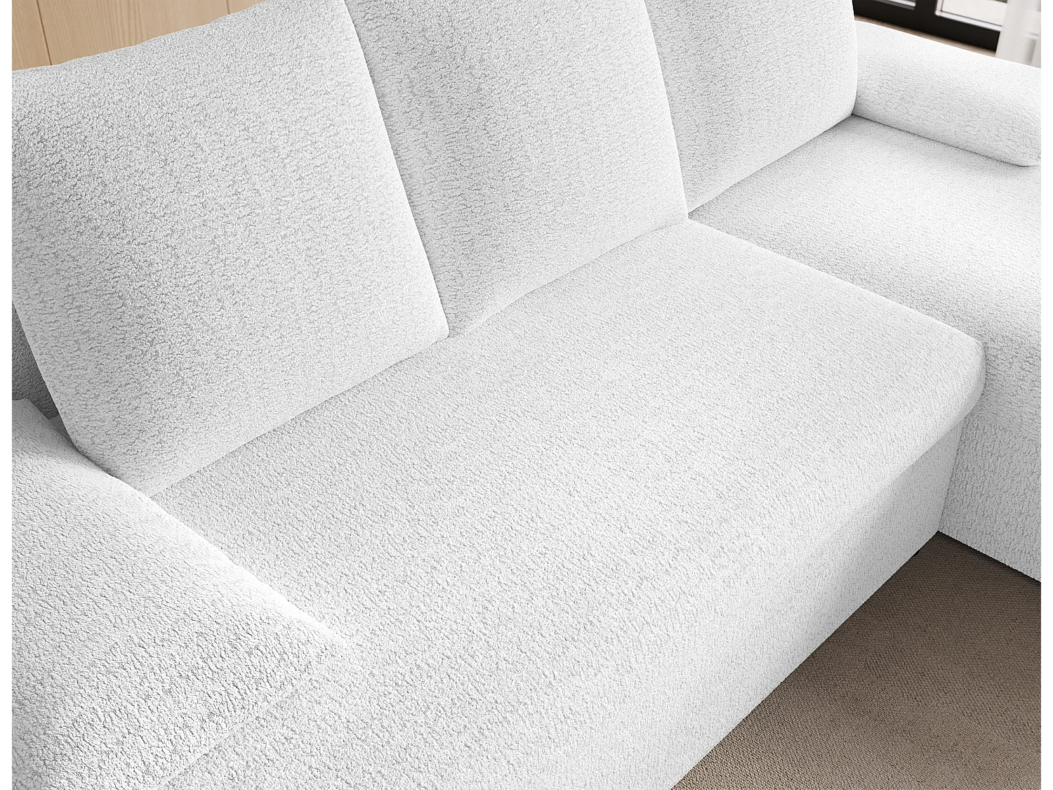 Canapé d’angle réversible convertible GARY en tissu côtelé – 206cm-Blanc