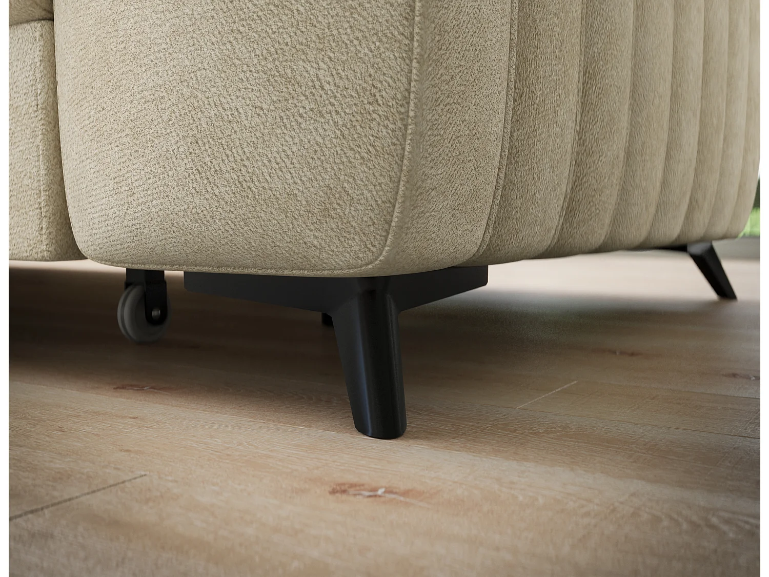 Canapé d'angle gauche convertible 5 places en tissu texturé beige KANDO