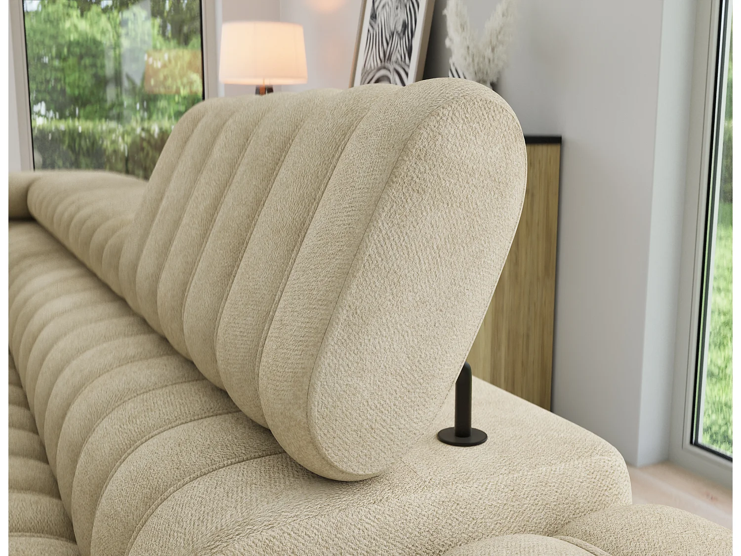 Canapé d'angle gauche convertible 5 places en tissu texturé beige KANDO