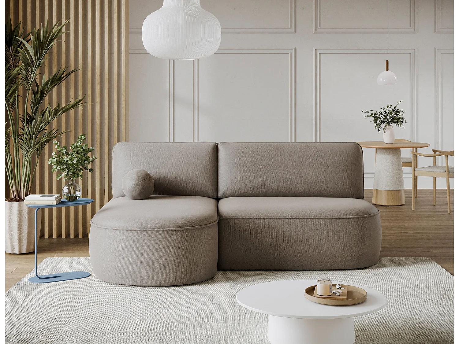 Canapé d’angle convertible VERNA en tissu – 220cm-Taupe-angle gauche