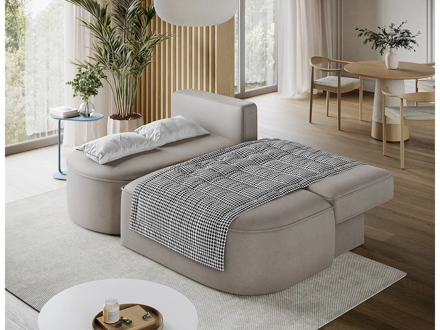 Canapé d’angle convertible VERNA en tissu – 220cm-Taupe-angle gauche