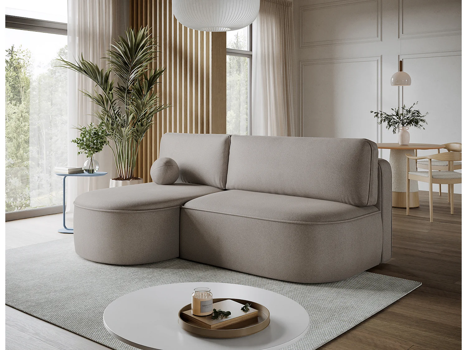Canapé d’angle convertible VERNA en tissu – 220cm-Taupe-angle gauche
