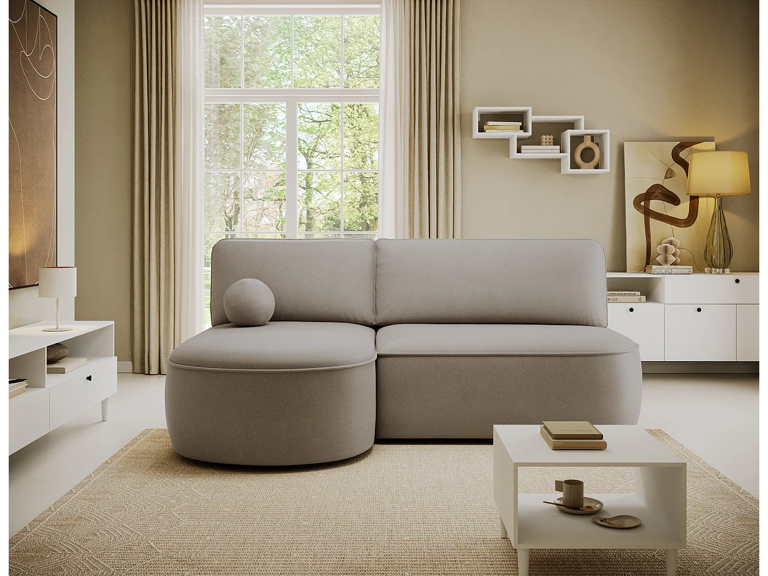 Canapé d’angle convertible VERNA en tissu – 220cm-Taupe-angle gauche