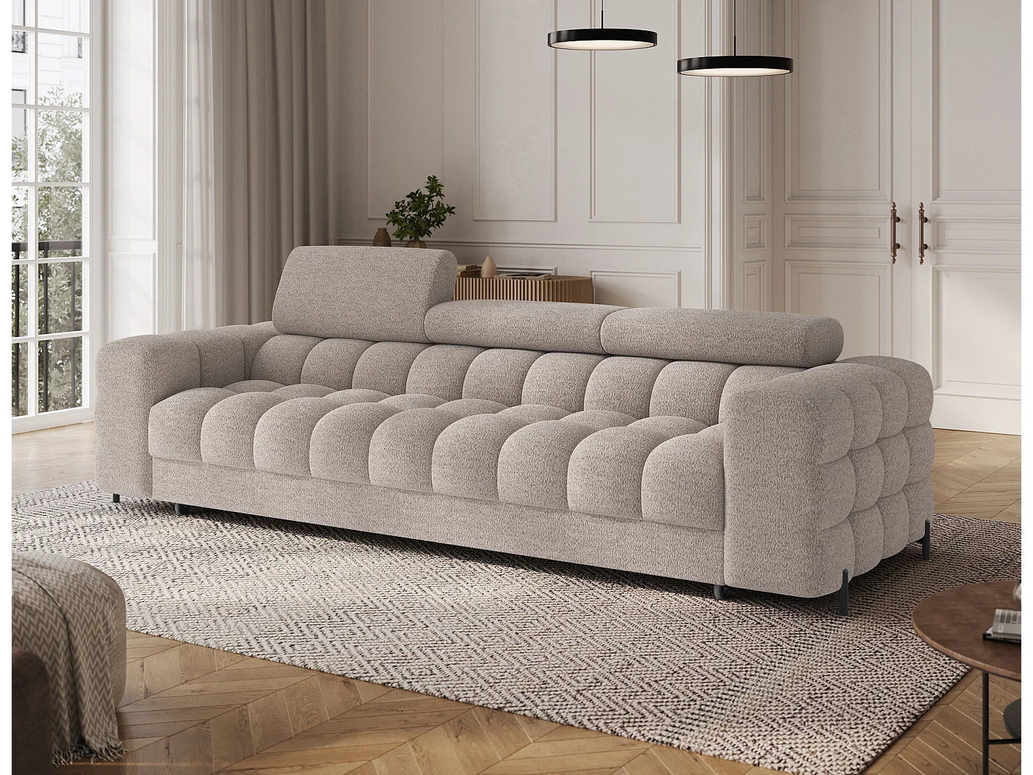 Canapé convertible 3 places MARGO en tissu – 175cm-Taupe clair