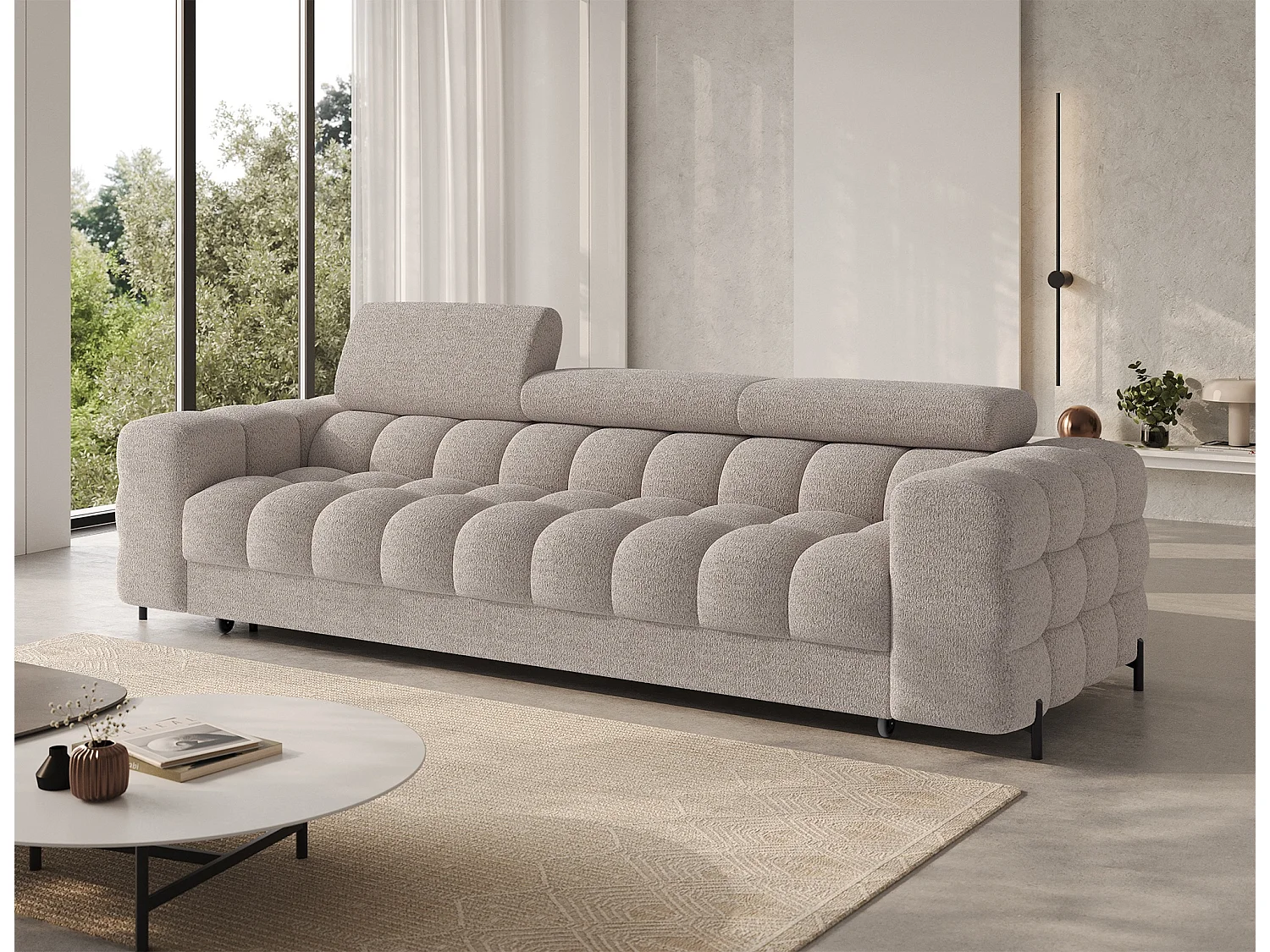 Canapé convertible 3 places MARGO en tissu – 175cm-Taupe clair