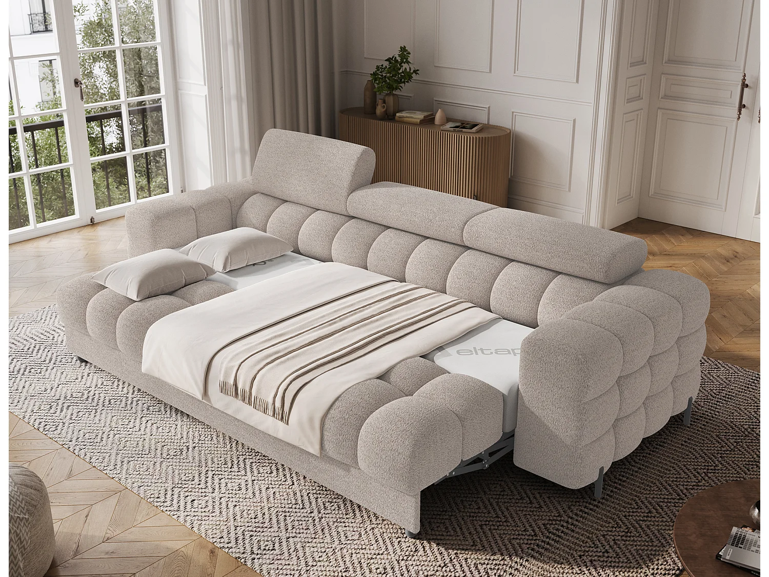 Canapé convertible 3 places MARGO en tissu – 175cm-Taupe clair