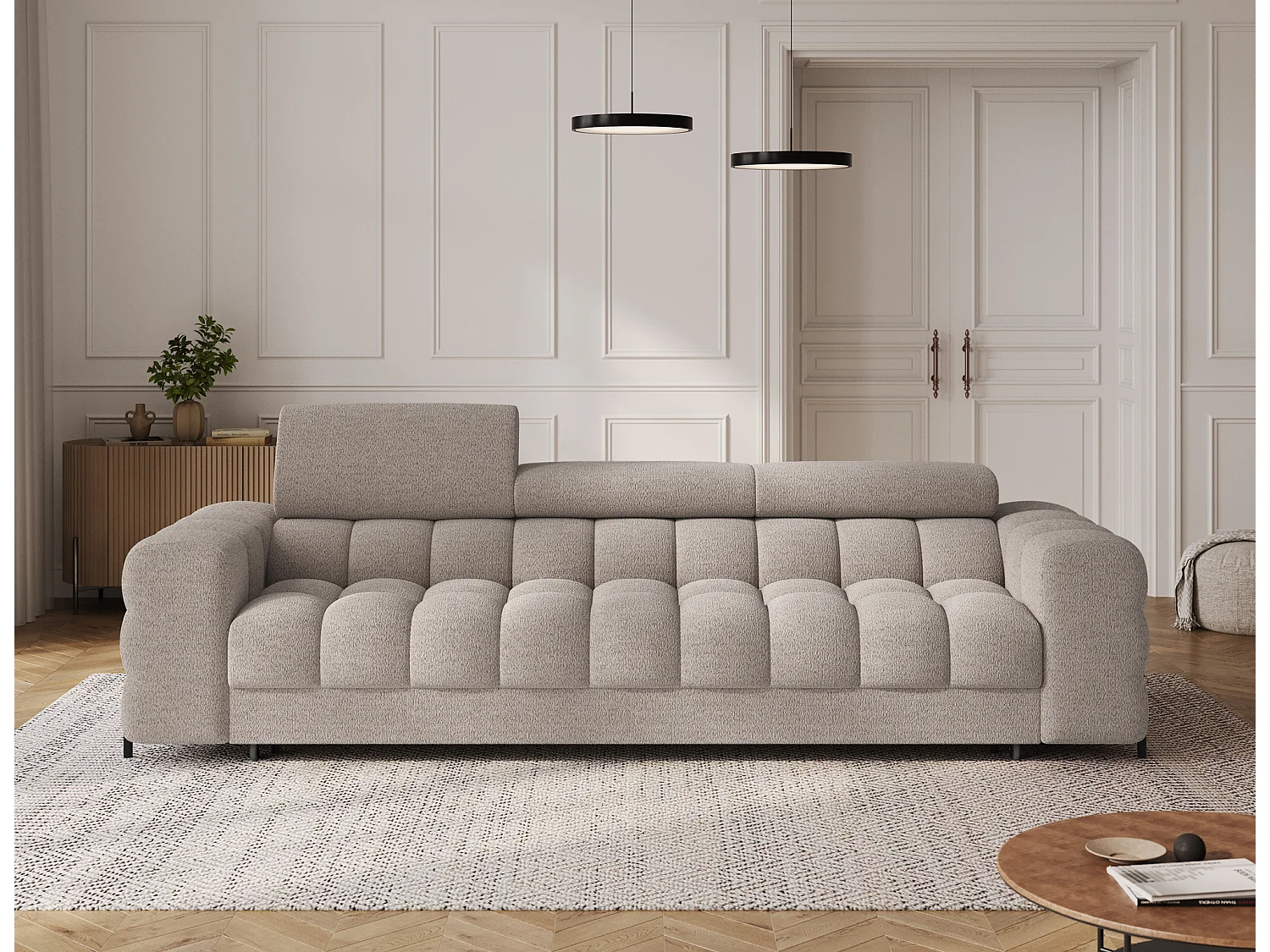 Canapé convertible 3 places MARGO en tissu – 175cm-Taupe clair