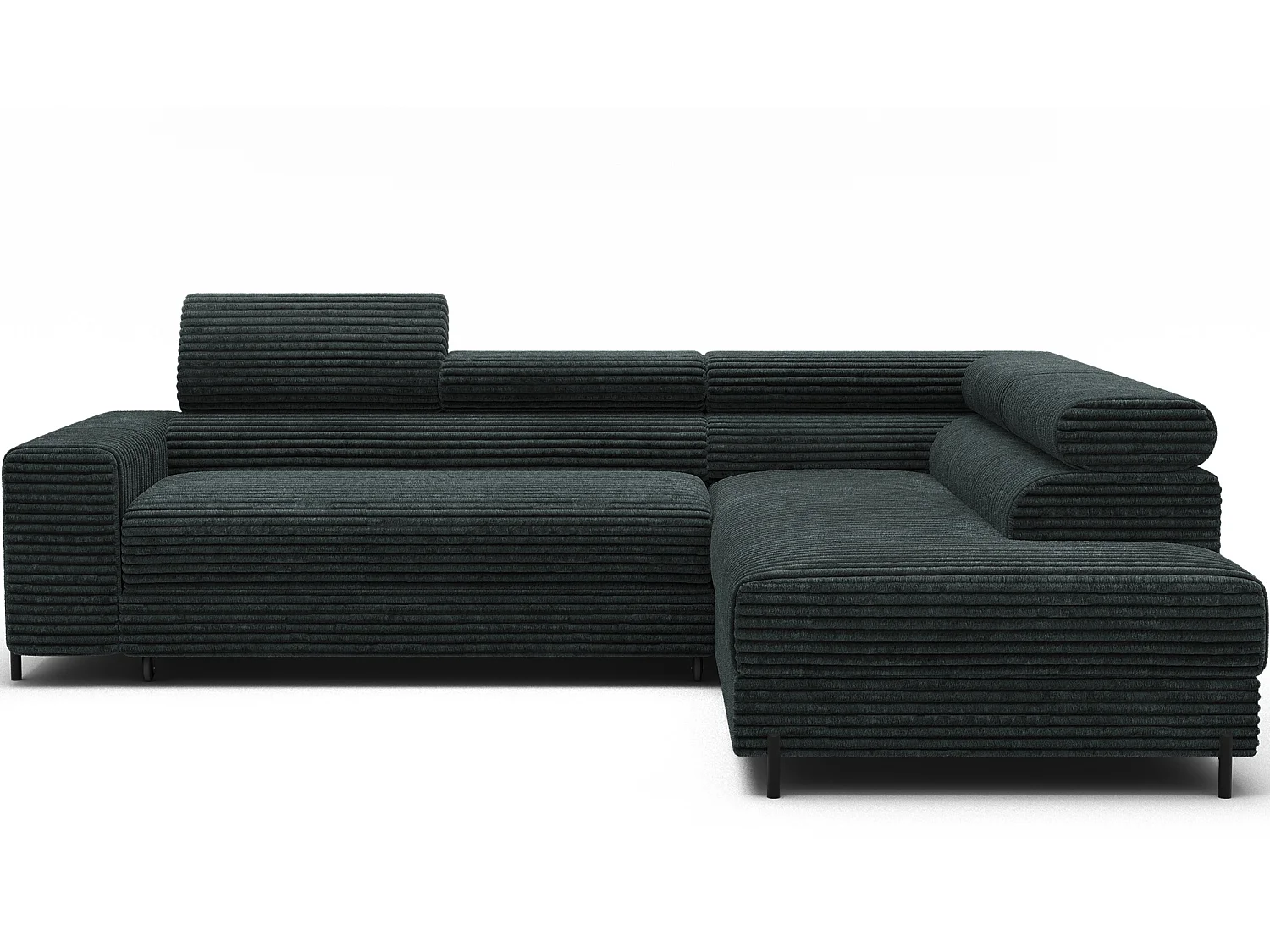 Canapé d’angle convertible KOLEZO en tissu côtelé avec coffre et têtières réglables – 274cm-Vert foncé-angle droit