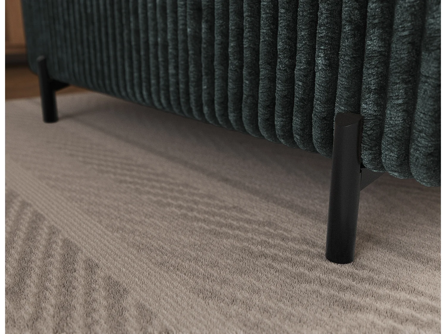 Canapé d’angle convertible KOLEZO en tissu côtelé avec coffre et têtières réglables – 274cm-Vert foncé-angle droit